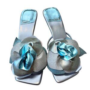 JEFFREY CAMPBELL Flower Slide Sandal In Blue Metallic Multi Shimmer Women's 8